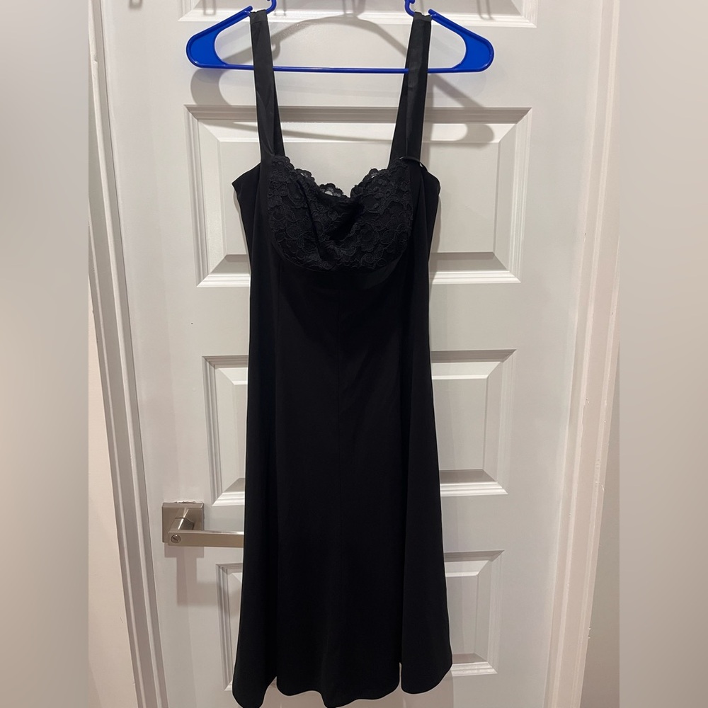 Black Lace-Trim Midi Slip Dress